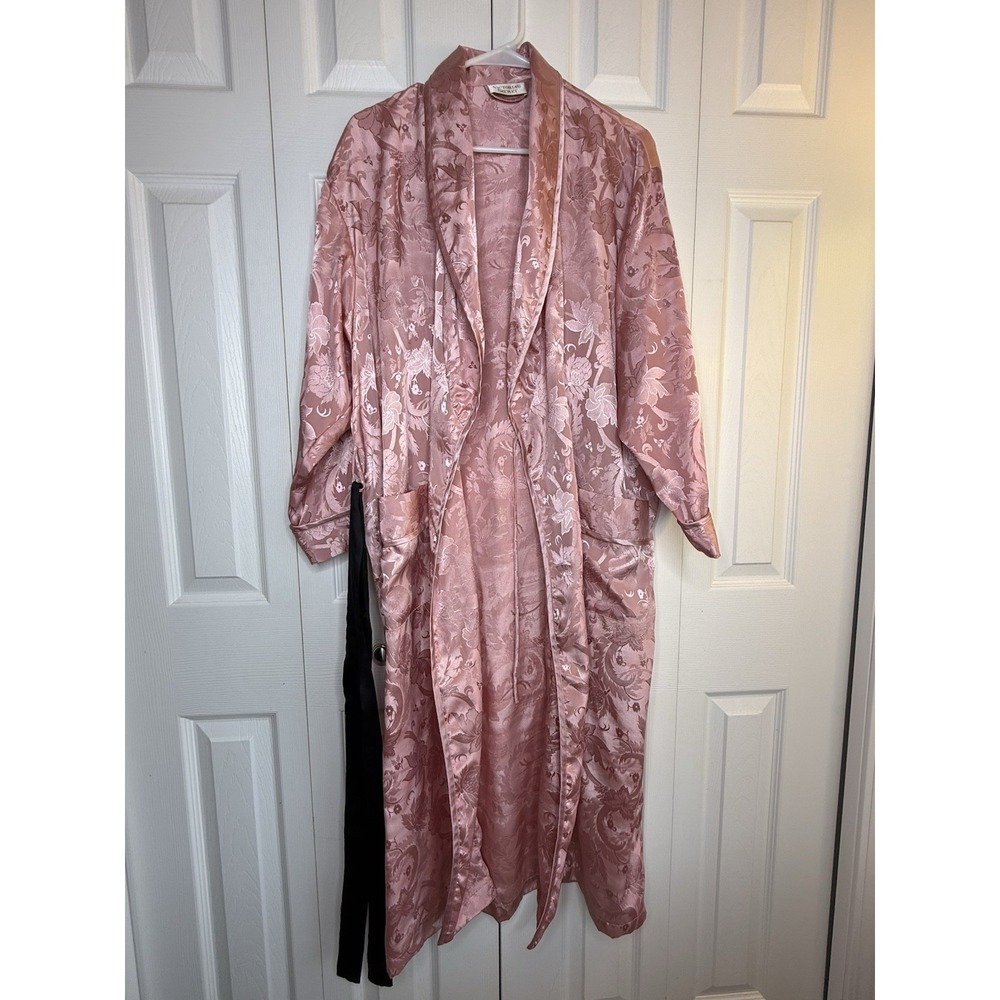 Vintage Victoria Secret Robe Gold Label Floral Satin Full Length Belted Sz Pet S